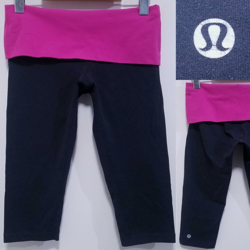 Lululemon Magenta Pink Yoga Cropped Leggings Size 6 Small Skinny Black Pants